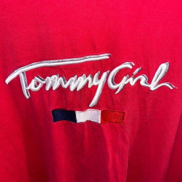Tommy Girl Women's 2XL Vintage Embroidered Patch y2k Red Casual Tshirt - Picture 3 of 8